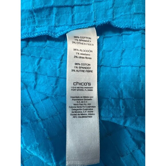 Chico’s Blue Squared Textured Moto Lightweight Zip Up Blouse Women's Size 2 US L - Picture 7 of 10